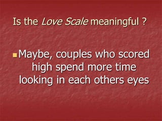 Is the Love Scale meaningful ?


 Maybe, couples who scored
    high spend more time
 looking in each others eyes
 