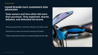 CUSTOMER ADVOCACY
Loved brands turn customers into
advocates
Tesla owners and fans often did more
than purchase. They explained, shared,
debated, and defended the brand.
Advocacy grows when customers feel part of a larger story.
Attachment connects the brand to identity and belief.
That is why brand value can extend beyond the sale.
Choong Whan Park USC | Tesla Brand Attachment Case Study 10
 