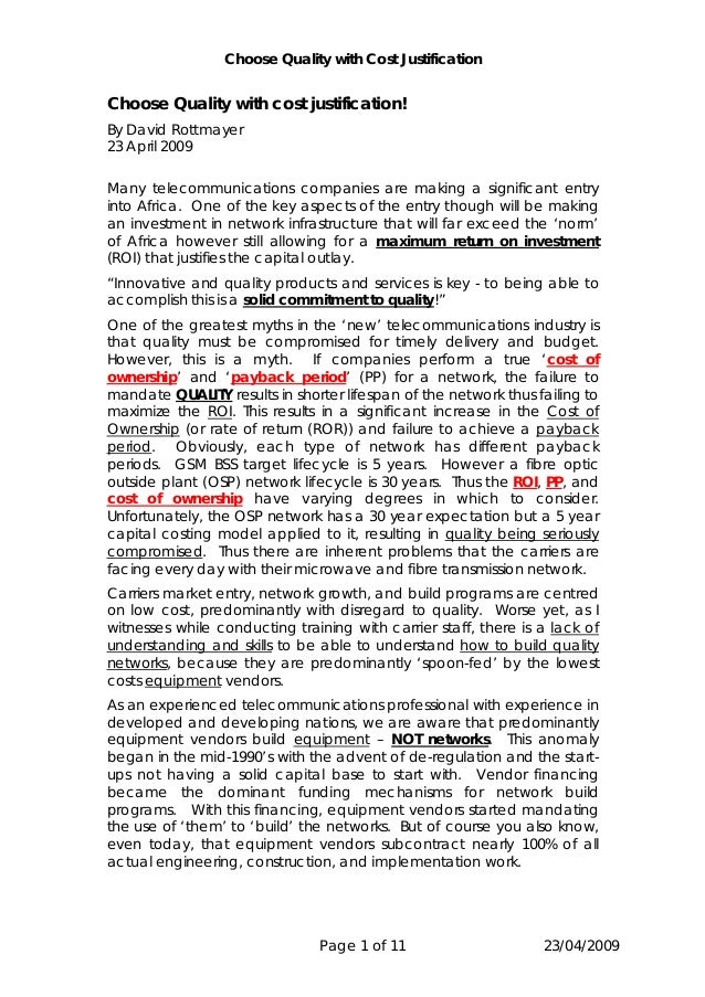 Choose qualitywithcostjustification