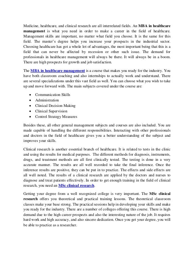 Choose an mba in healthcare management for a bright future