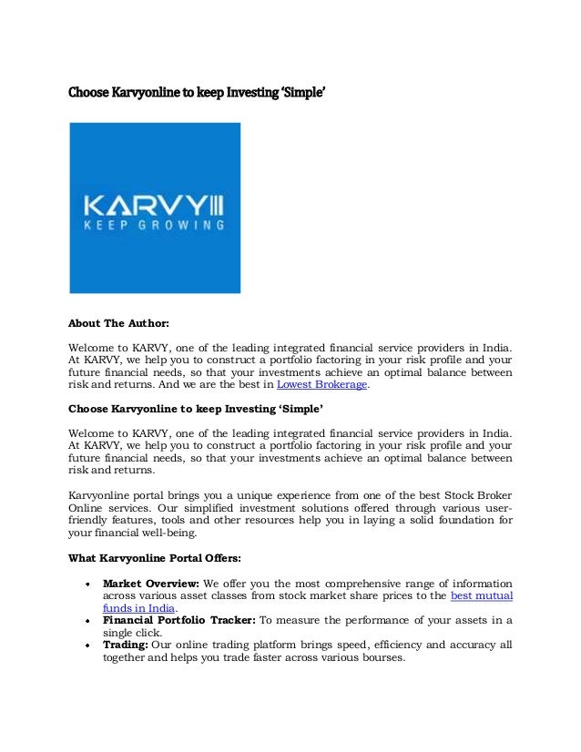 choose karvyonline to keep investing