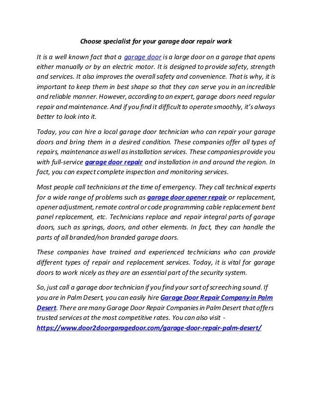 Choose Specialist For Your Garage Door Repair Work