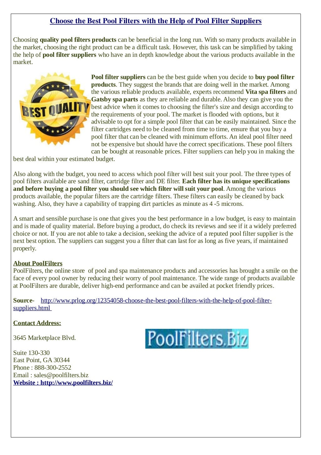 Choose The Best Pool Filters With The Help Of Pool Filter Suppliers