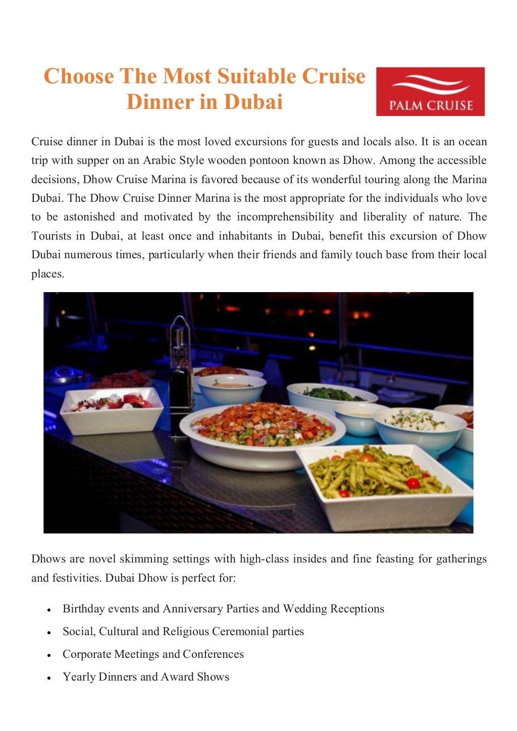 Choose The Most Suitable Cruise Dinner In Dubai