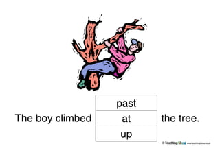 The boy climbed the tree.
www.teachingideas.co.uk©
past
at
up
 