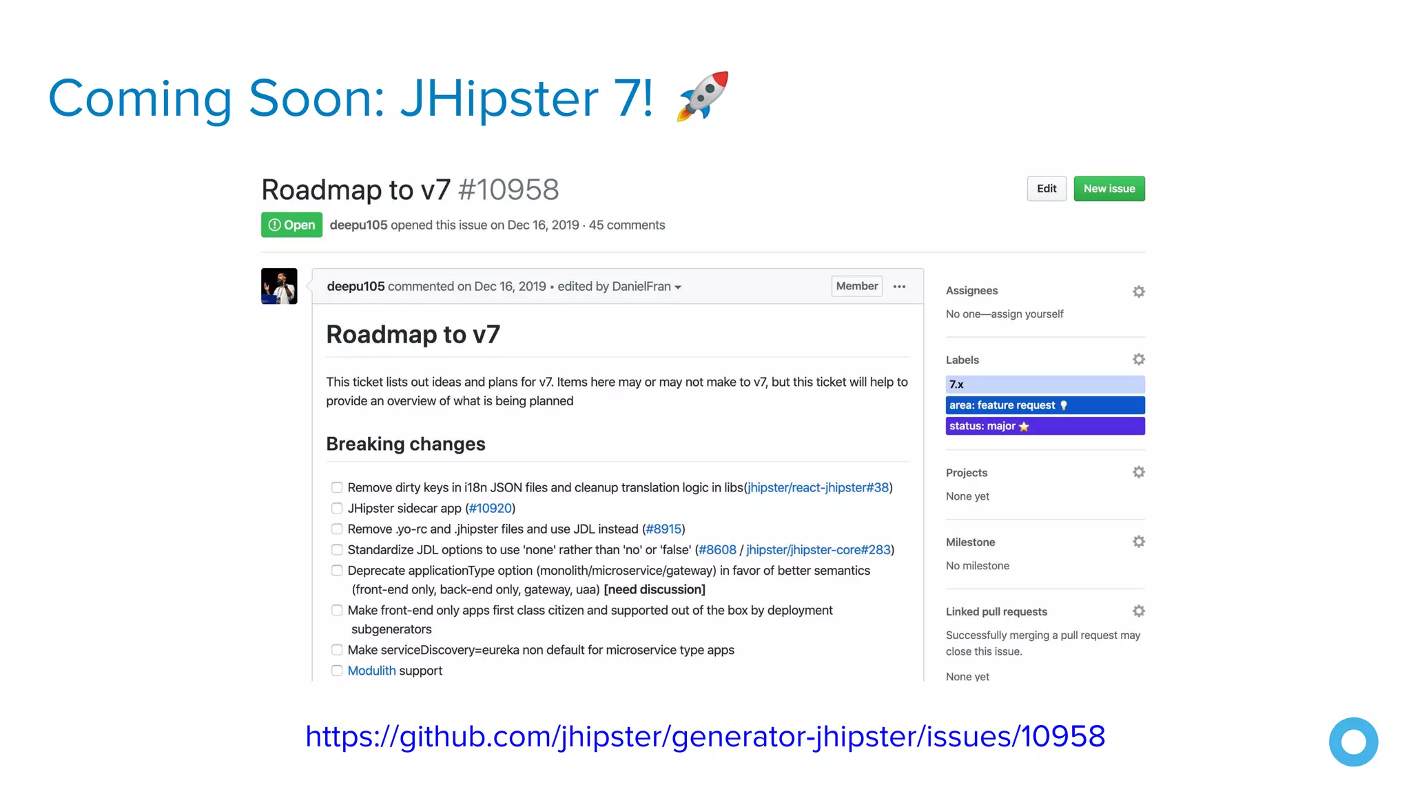Coming Soon: JHipster 7! 🚀
https://github.com/jhipster/generator-jhipster/issues/10958
 