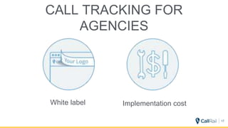 CALL TRACKING FOR
AGENCIES
17
White label Implementation cost
 