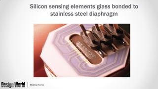 Silicon sensing elements glass bonded to
stainless steel diaphragm

 