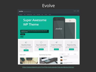 Evolve
https://www.sitepoint.com/10-of-the-most-popular-free-wordpress-themes/
 