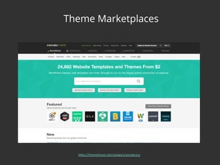 Theme Marketplaces
h"ps://themeforest.net/category/wordpress	
 