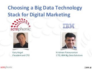 Choosing	
  a	
  Big	
  Data	
  Technology	
  
Stack	
  for	
  Digital	
  Marke7ng	
  




  Gary	
  Angel	
               Krishnan	
  Parasuraman	
  
  President	
  and	
  CTO	
     CTO,	
  IBM	
  Big	
  Data	
  Solutions	
  
 