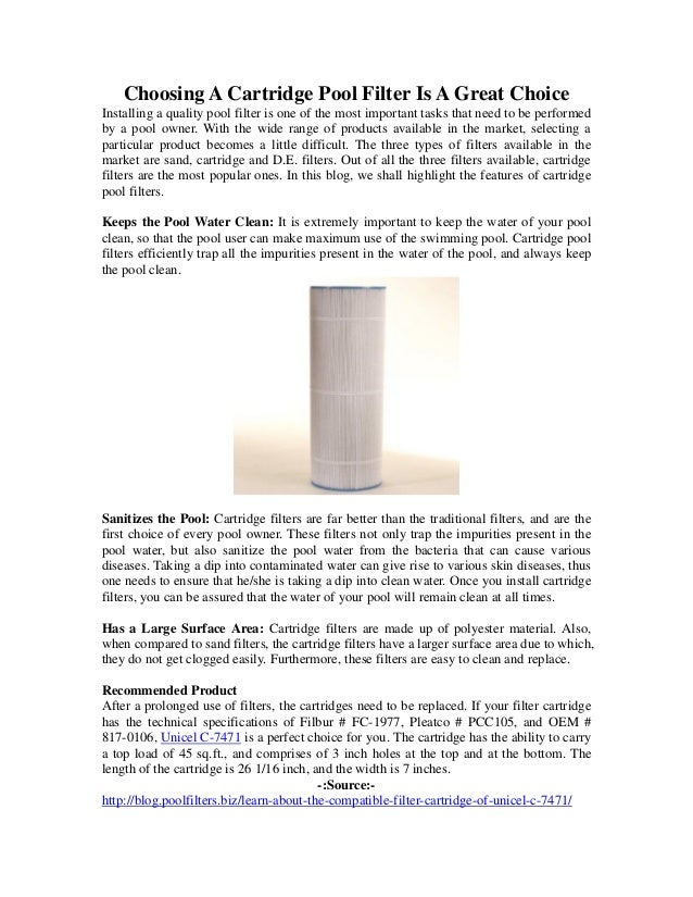 Choosing a cartridge pool filter is a great choice