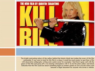 The bright contrasting colour of the yellow behind the blocky black text makes the cover of this film noticeable. If you were to look for this film in a shop, it would be much easier to spot than a film with decorative calligraphy writing and a plain cover for example. I feel that it goes well with the genre of the film and gives off a ‘no messing’ atmosphere with it. To me the plain yellow and black indicates that this film could be about something legal as number plates on cars are this colour and become a legal document for anyone who drives a vehicle. 