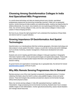 Choosing Among Geoinformatics Colleges In India And Specialised MSc ...