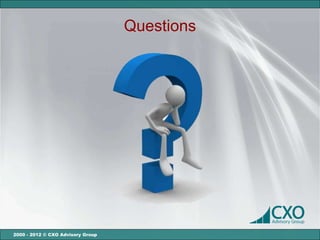 Questions




2000 - 2012 © CXO Advisory Group
 