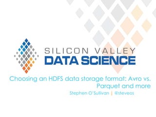 Choosing an HDFS data storage format: Avro vs.
Parquet and more
Stephen O’Sullivan | @steveos
 