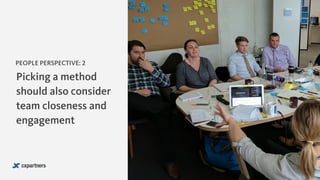 Picking a method
should also consider
team closeness and
engagement
Y
PEOPLE PERSPECTIVE: 2
 