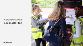 pic: a photo of client
observing fieldwork,
ideally something cool
and contextual
You matter too
PEOPLE PERSPECTIVE: 3
 