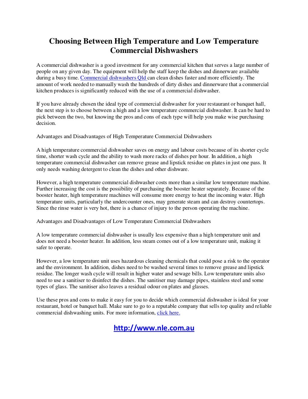 Choosing between high temperature and low temperature commercial