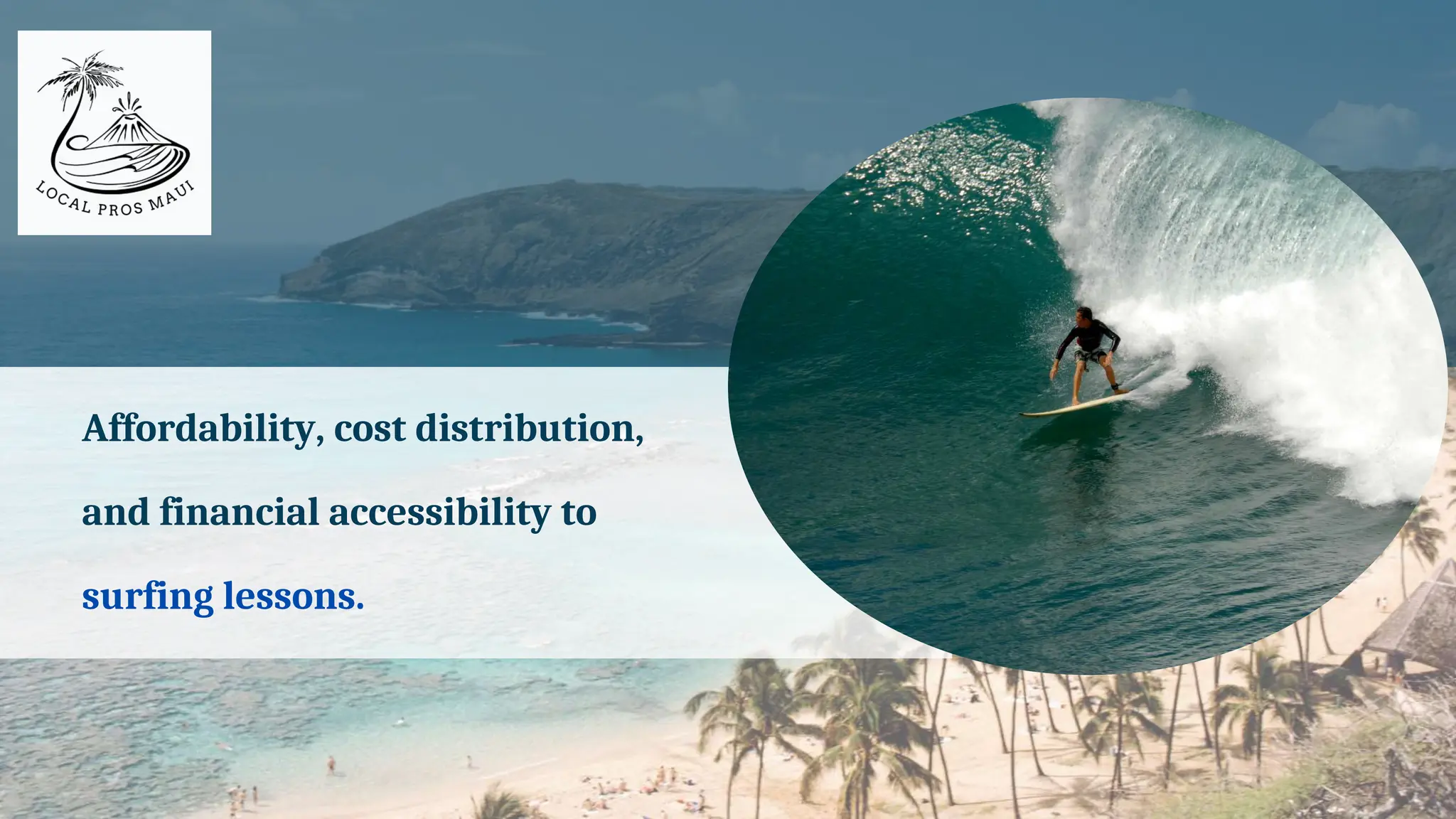Affordability, cost distribution,
and financial accessibility to
surfing lessons.
 