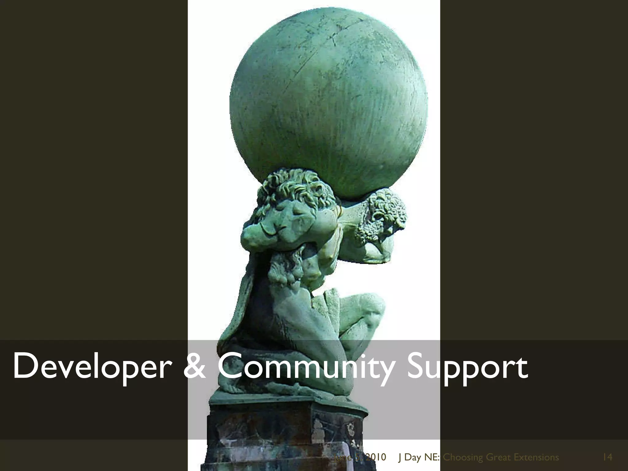 Developer & Community SupportJune 5, 2010J Day NE: Choosing Great Extensions14