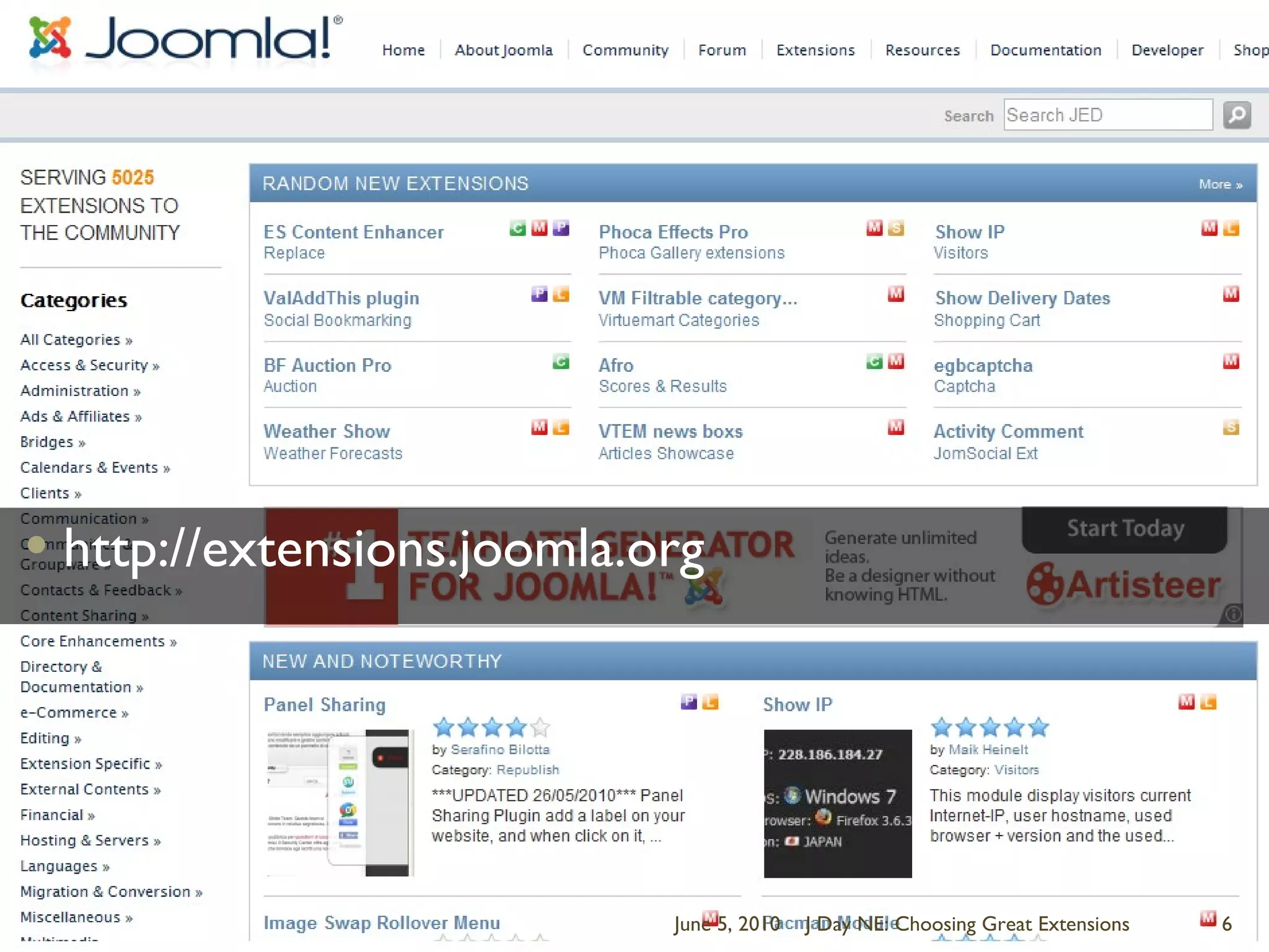 http://extensions.joomla.orgJune 5, 2010J Day NE: Choosing Great Extensions6