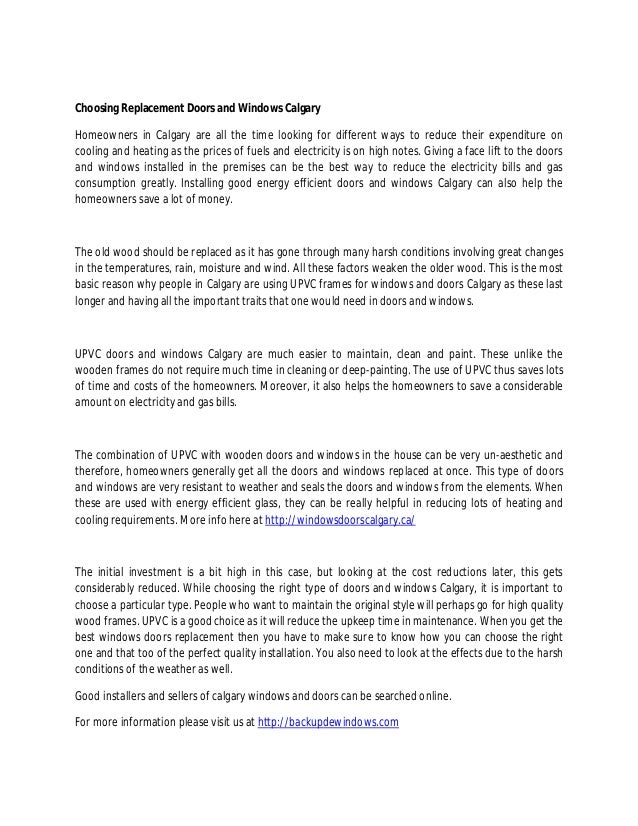 Choosing Replacement Doors And Windows Calgary
