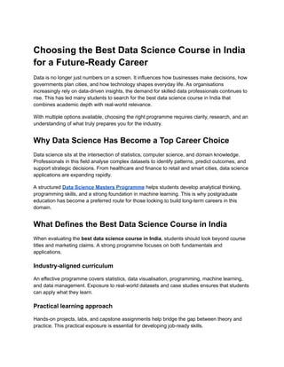 Choosing the Best Data Science Course in India for a Future-Ready ...