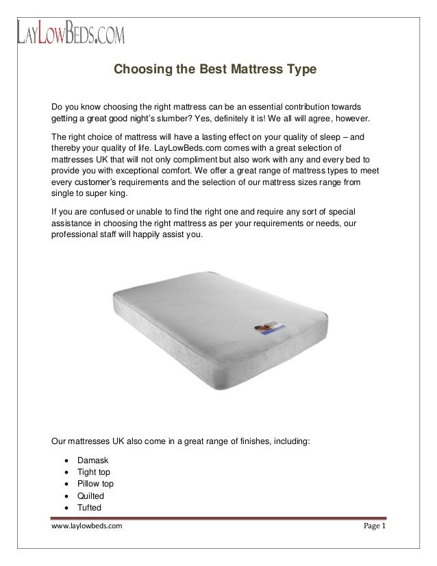 Choosing the best mattress type