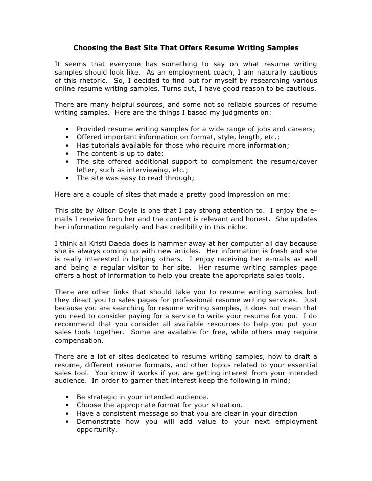 choosing the best site that offers resume writing samples