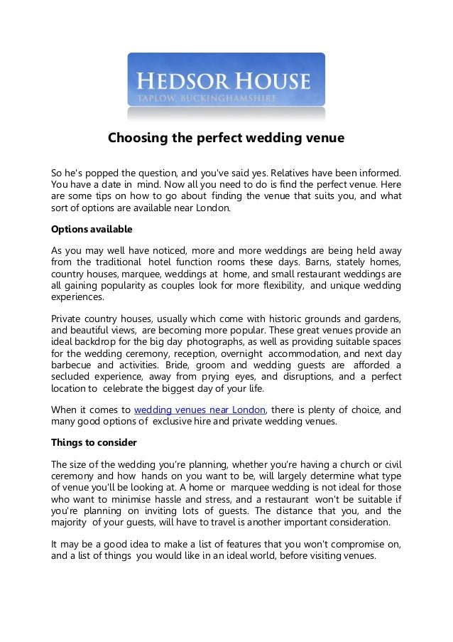 Choosing The Perfect Wedding Venue