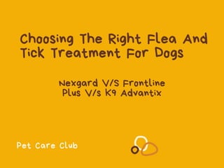 Choosing The Right Flea And
Tick Treatment For Dogs
Pet Care Club
Nexgard V/S Frontline
Plus V/s K9 Advantix
 