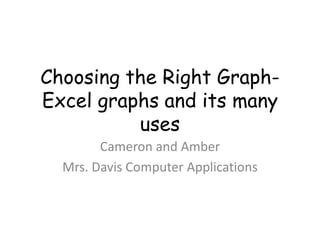 Choosing the Right Graph-
Excel graphs and its many
          uses
        Cameron and Amber
  Mrs. Davis Computer Applications
 
