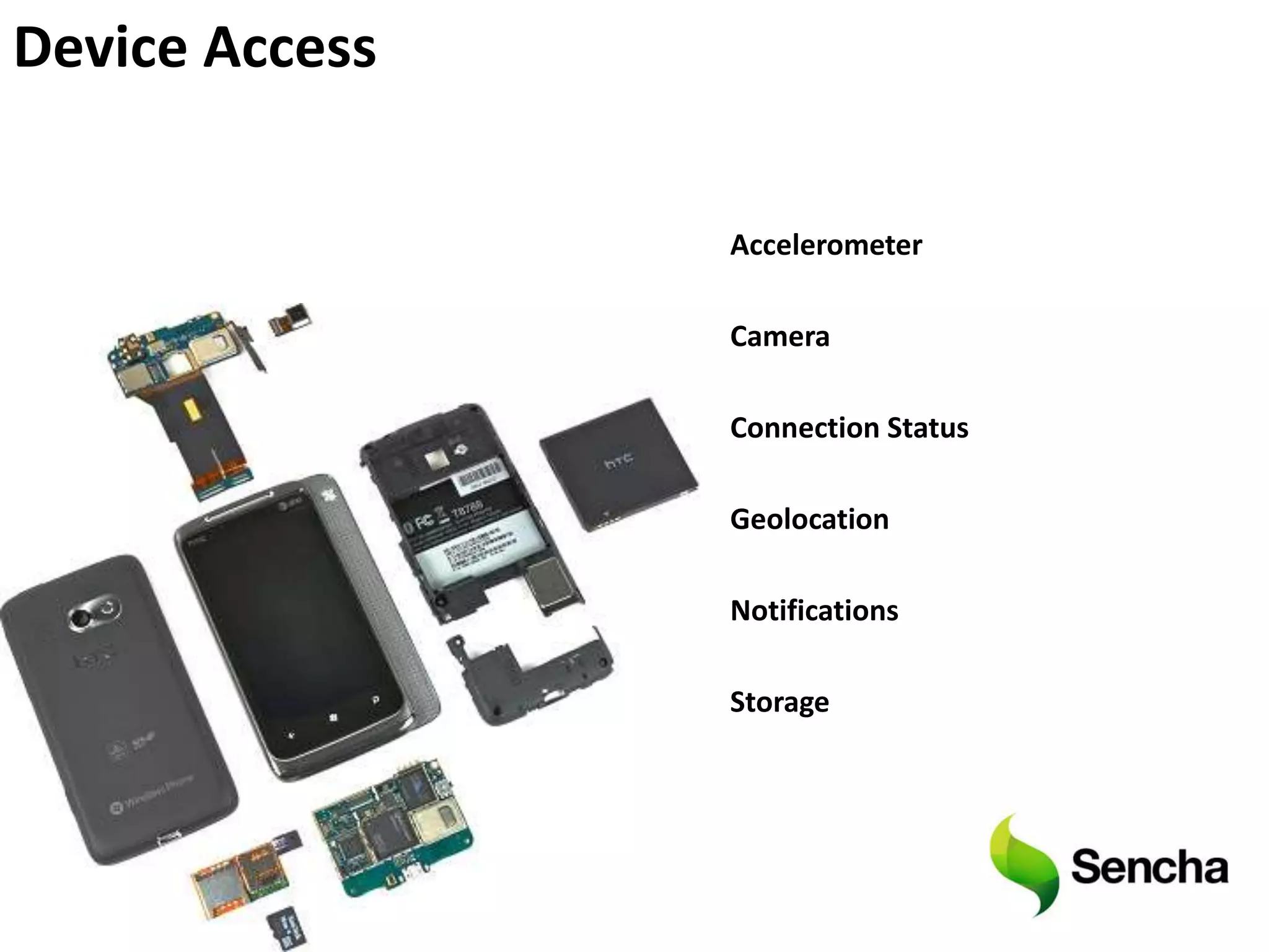 Device Access

                Accelerometer

                Camera

                Connection Status

                Geolocation

                Notifications

                Storage
 