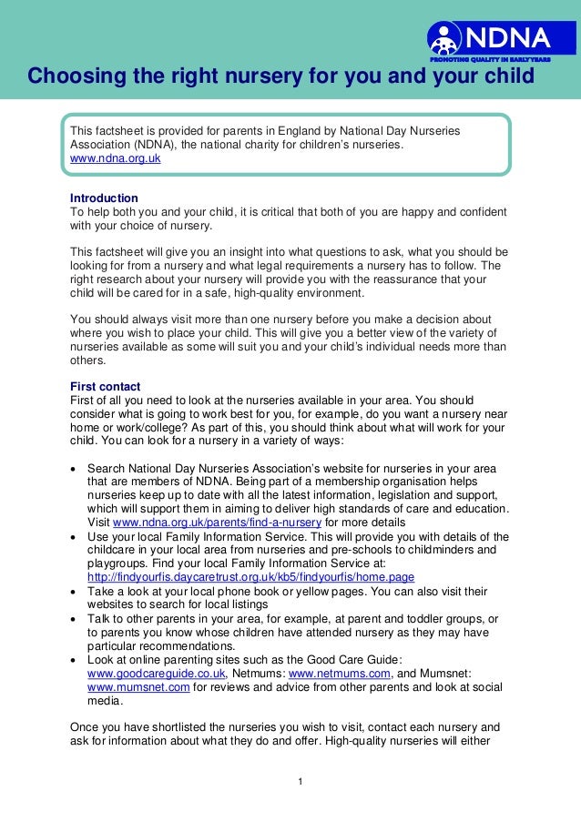 Choosing the right nursery parents england