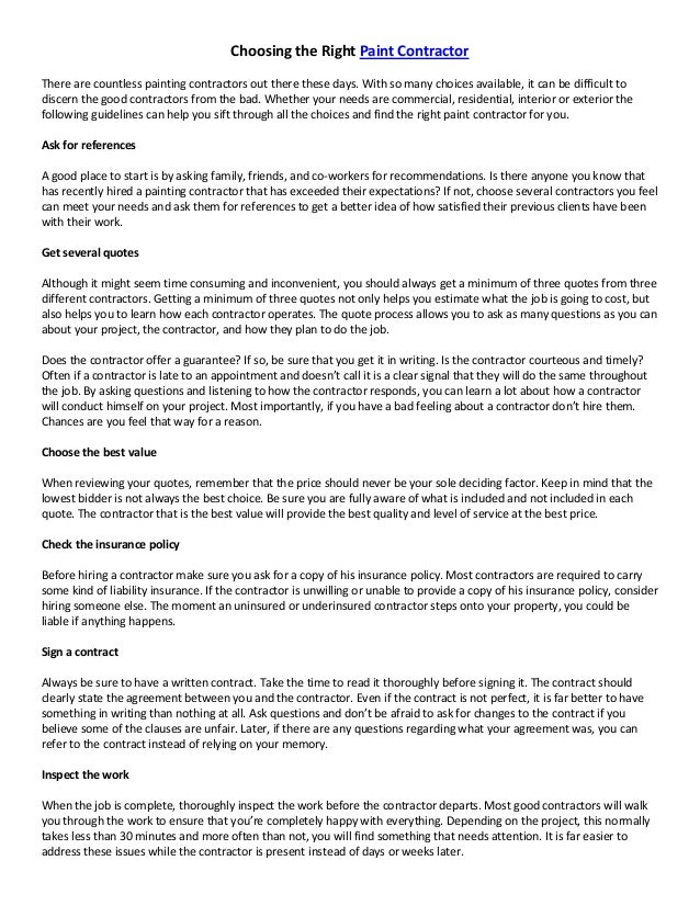 choosing the right paint contractor sample painting contract