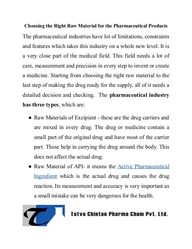 Checklist for choosing raw material for pharma products