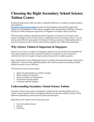 Choosing the Right Secondary School Science Tuition Centre. | PDF