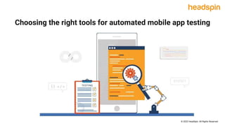 Choosing the right tools for automated mobile app testing
© 2022 HeadSpin. All Rights Reserved
 