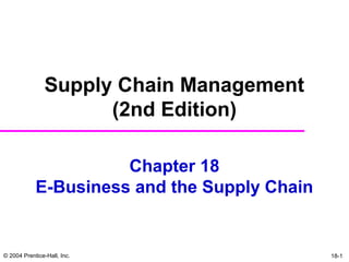 © 2004 Prentice-Hall, Inc. 18-1
Chapter 18
E-Business and the Supply Chain
Supply Chain Management
(2nd Edition)
 
