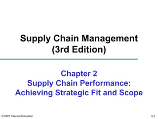 © 2007 Pearson Education 2-1
Chapter 2
Supply Chain Performance:
Achieving Strategic Fit and Scope
Supply Chain Management
(3rd Edition)
 