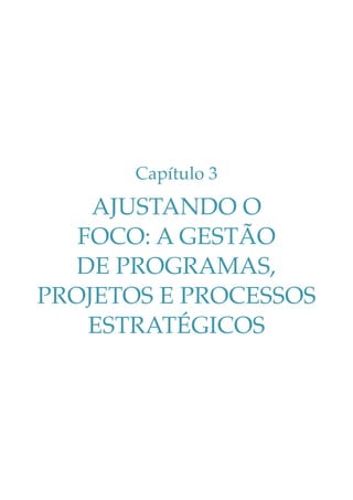 Capítulo 3

AJUSTANDO O
FOCO: A GESTÃO
DE PROGRAMAS,
PROJETOS E PROCESSOS
ESTRATÉGICOS

 