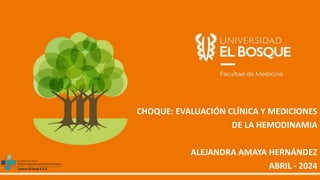 CHOQUE: EVALUACIÓN CLÍNICA Y MEDICIONES
DE LA HEMODINAMIA
ALEJANDRA AMAYA HERNÁNDEZ
ABRIL - 2024
 