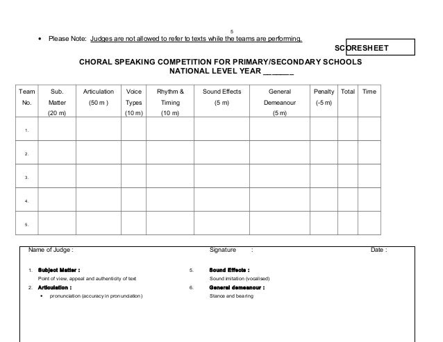 sheet speech judging contest Choral speaking 2012 sheet speech judging contest Choral speaking 2012