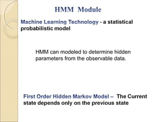 HMM can modeled to determine hidden
parameters from the observable data.
 