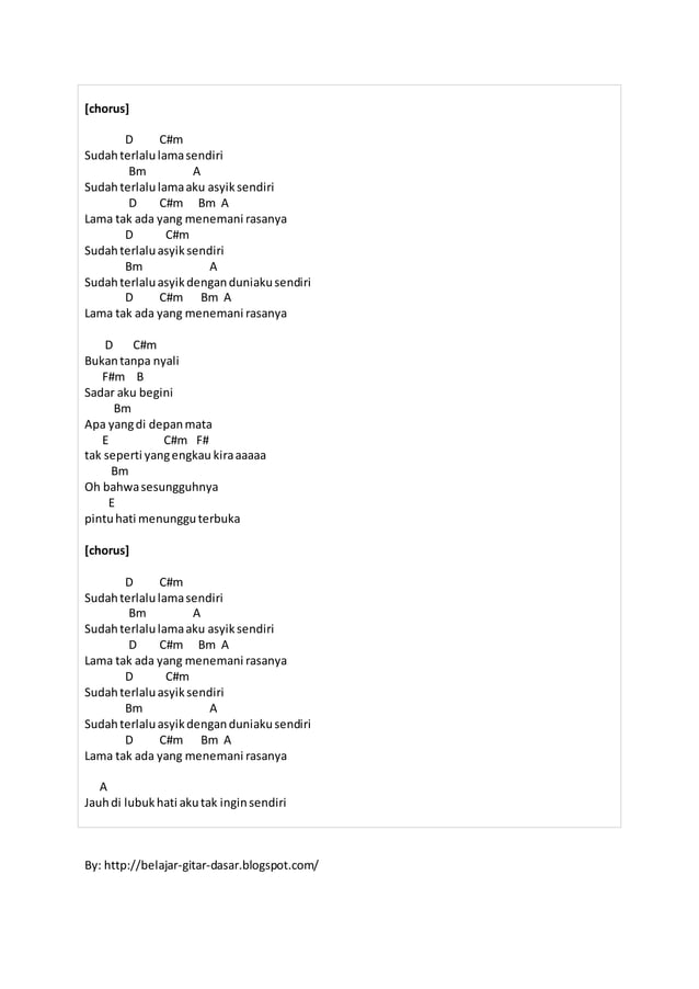 Chord gitar terlalu lama sendiri by kunto aji | DOCX