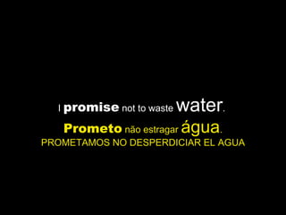 I  promise  not to waste  water .  Prometo  não estragar  água . PROMETAMOS NO DESPERDICIAR EL AGUA 
