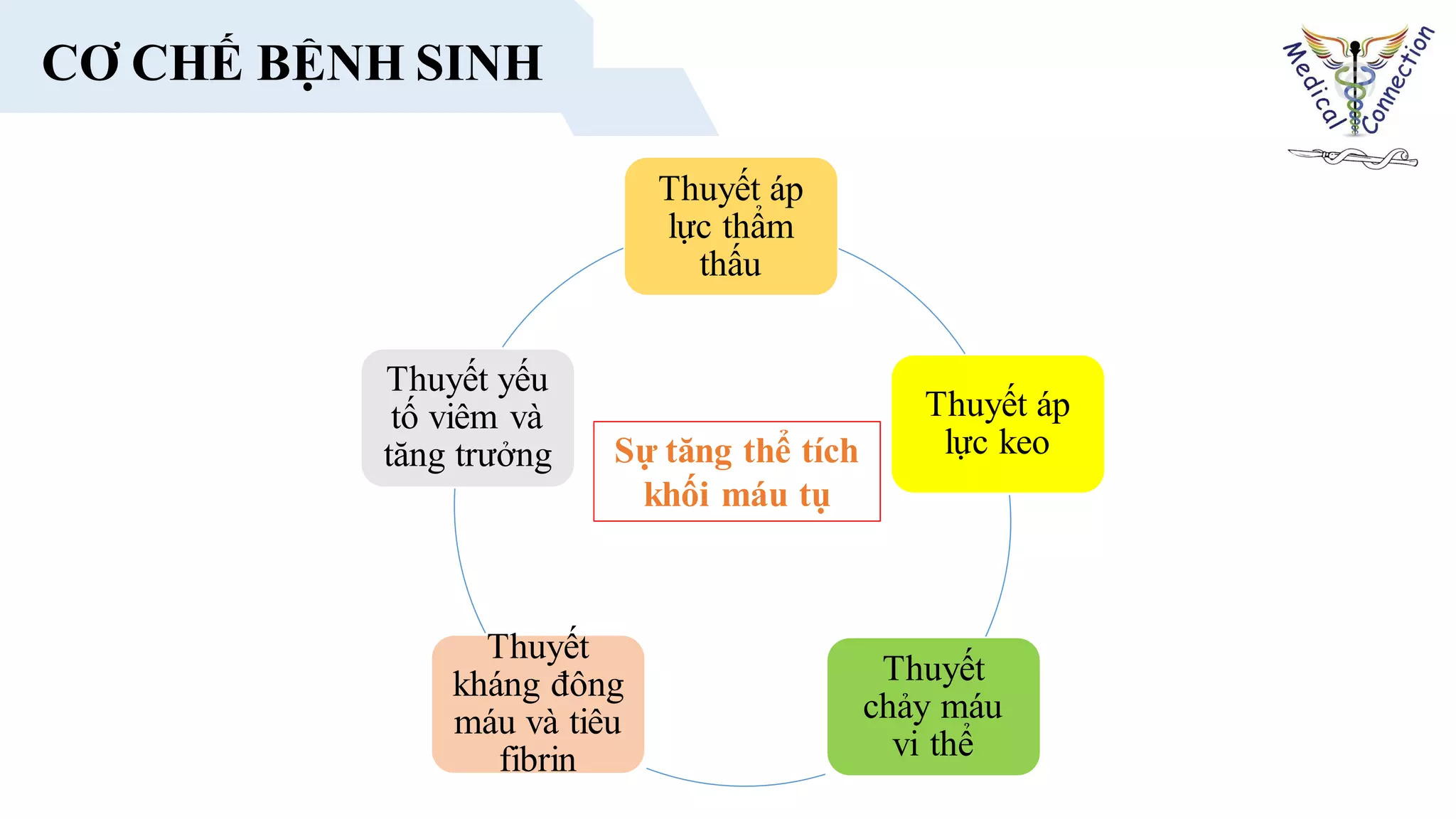 Thuyết áp
lực thẩm
thấu
Thuyết áp
lực keo
Thuyết
chảy máu
vi thể
Thuyết
kháng đông
máu và tiêu
fibrin
Thuyết yếu
tố viêm và
tăng trưởng
CƠ CHẾ BỆNH SINH
Sự tăng thể tích
khối máu tụ
 