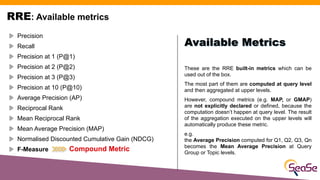 RRE: Available metrics
These are the RRE built-in metrics which can be
used out of the box.
The most part of them are comp...