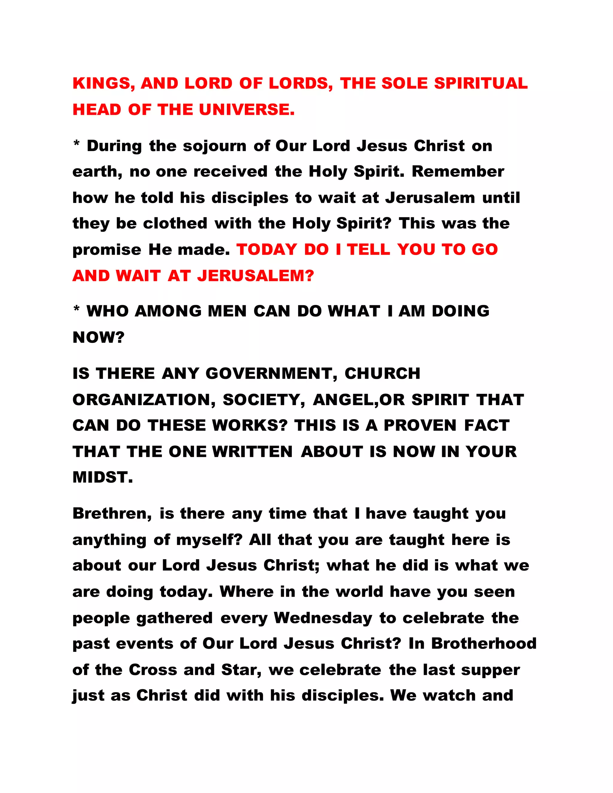 sent some Deaconesses to England to preach and
the whites were baffled to see women, even women
from the dark continent delivering the word of God to
them. The Ethiopians have truly risen. Among the
Deaconesses were some stark illiterates. They could
not read and write but they have the Holy Spirit
which wrought everything.
DETERMINED TO STICK TO BCS:
A moving testimony which strengthened one's faith
also came from Christ Student Ukpong Akpan. He
narrated how people regarded the students as mad
people and refugees. The students realized BCS was
a rare gem so they decided to embrace it under any
condition.
YOU CANNOT EQUATE YOUR WISDOM WITH GOD'S:
The Father declared "Even though people say you
are Thomases, you cannot do it before God. Even if
you are said to have visited the moon and the sun,
you cannot equate your wisdom with God's. You can
claim to have power but no angel or man can cause
the rain and the sun to shine nor can compete with
God. They may proclaim you to be excessively rich, a
 